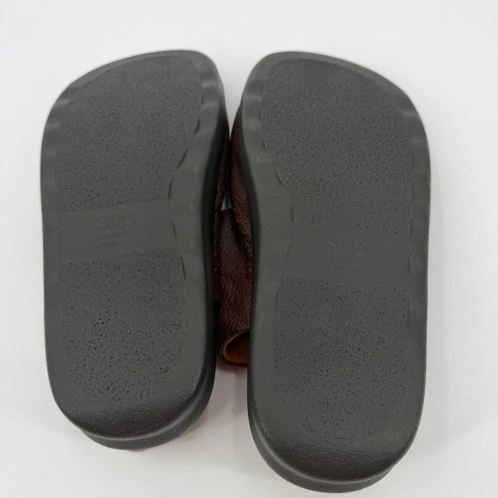SAS Bravo Mens Brown Leather Slingback Sandals Triple Buckle 12 WW Extra Wide